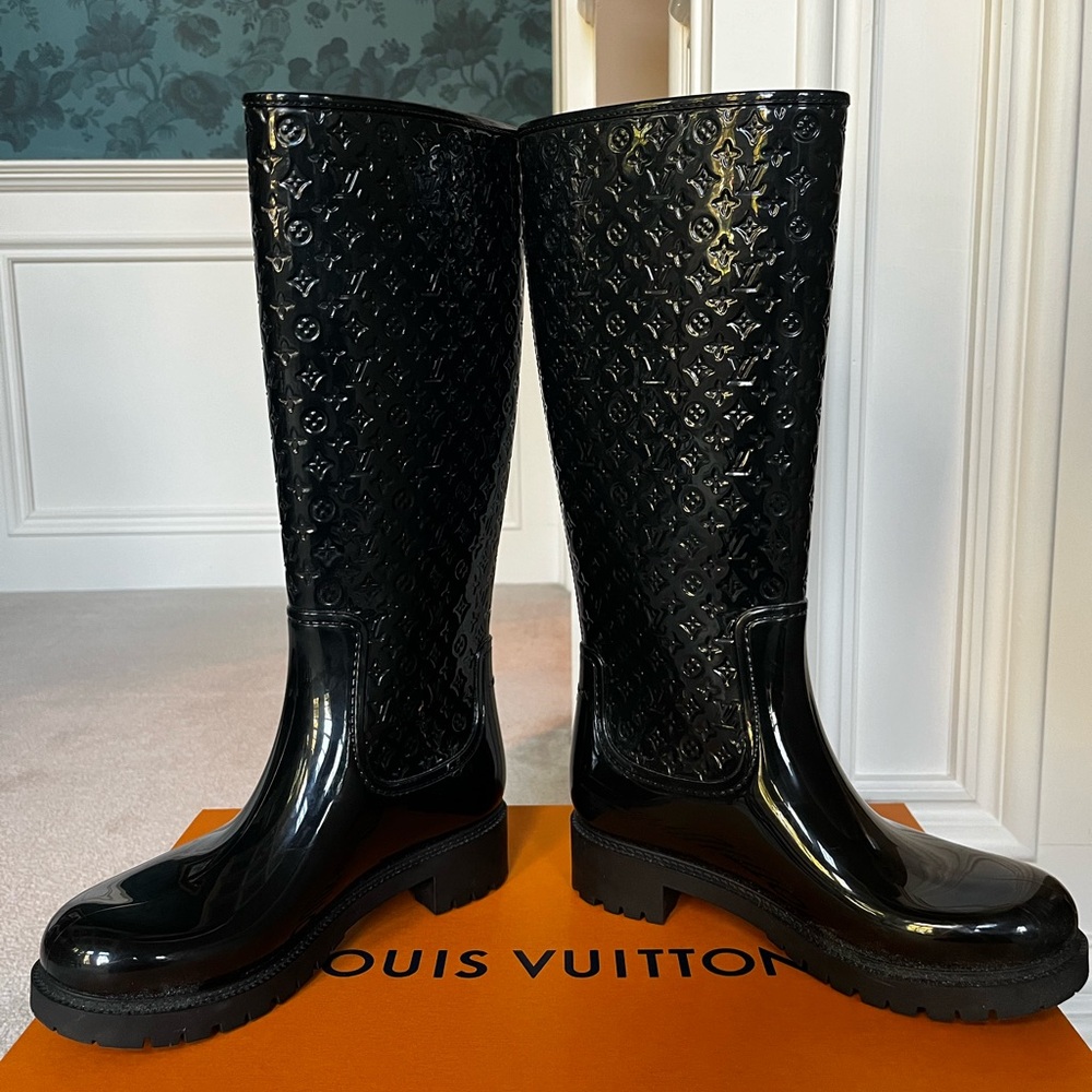 Louis Vuitton Rubber Boots, 38, Black Monogram